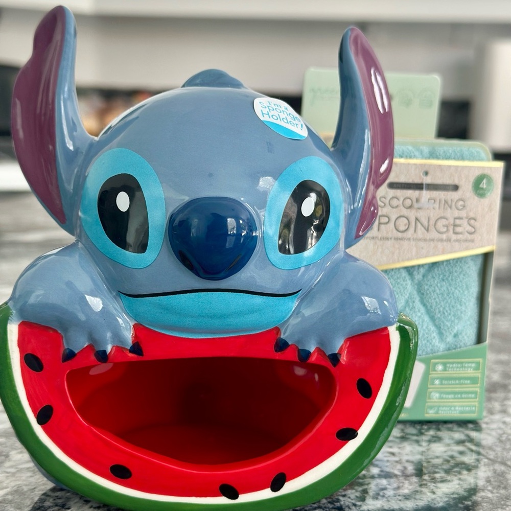 Disney Stitch Watermelon Sponge Holder and Four scouring sponges